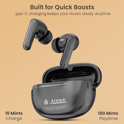 Image of AROMA TWS3 Vibe V5.4 True Wireless Earbuds, Midnight Black | up to 60H Playtime, ENC, Fast Charging, Heavy Bass, Bluetooth