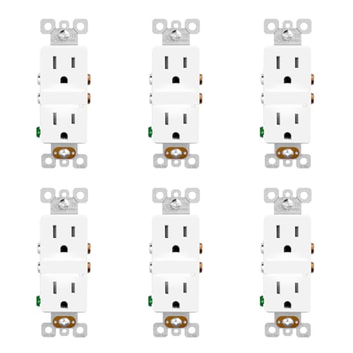 Image of ELEGRP Decorative Outlet Night Light, Electrical Wall Outlets with Built in Led Guidelight 6000K, Tamper Resistant Receptacle, 15 Amp 125 Volt, Matte White, 6 Pack