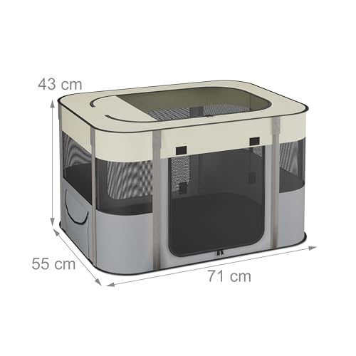 Relaxdays Welpenauslauf faltbar, HBT: 43x71x55 cm, Indoor & Outdoor, tragbarer Hundelaufstall, Oxford-Stoff, Mehrfarbig