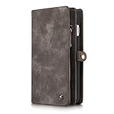  iPhone 6/6 s gro?e Brieftasche Case, handgemachte Handtasche 2-in-1 Multi-Funktions abnehmbare Rei?Verschluss Design magnetische Buttons echt Leder Folio Flip Cover mit Card Slots-schwarz