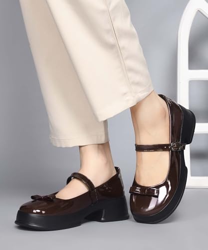 Image of JM LOOKS Elegant Single Strap Platform Mary Janes for Women Showcasing A Chic Bow Detail and Durable Block Heels