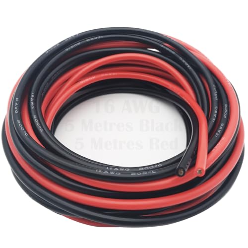 Silikonkabel, Dujelixa 1.27mm² Hitzebeständiges kabel 16 AWG Weiches Silikondraht, Batterie Elektrokabel (5 Meter Schwarz und 5 Meter Rot) für die Verkabelung elektronischer Geräte, Flugzeugbatterien