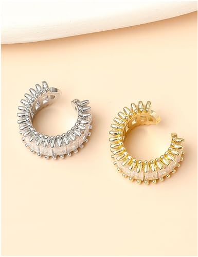 Ear Cuffs in 18K Gold - CZ Paved Hoop Conch Cuff Earrings for Women,Men - Sparkle Rhinestones Clip On Wrap Earrings Non Pierced2