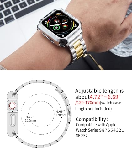 Image of BINLUN Compatible with Apple Watch Band 49mm 46mm 45mm 44mm 42mm 41mm 40mm 38mm Stainless Steel Metal Watch Strap with TPU Watch Case Compatible with iWatch Series(Watch Not Included)
