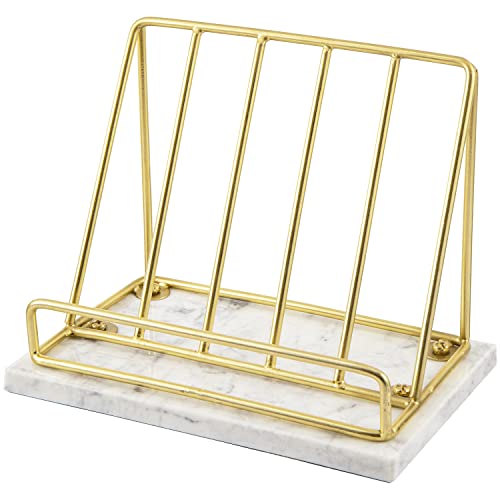 Mygift Modern Brass Metal Wire And White Marble Kitchen Cookbook Stand - Countertop Recipe Book And Tablet Holder - Handcrafted In India #TOP4