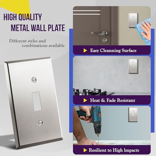 Image of ENERLITES Toggle Light Switch Metal Wall Plate, Stainless Steel 201, Corrosion Resistant, Standard Size 1-Gang 4.50 inch x 2.76 inch, 7711-PC, Polished Chrome, Silver | Mirror-like polished chrome; Rust-proof Stainless Steel 201; Standard 1-gang; Fits toggle switches; 7711-PC