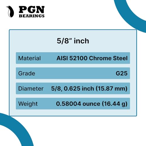 (50 Pieces) PGN - 5/8" Inch (0.625") Precision Chrome Steel Bearing Balls G25