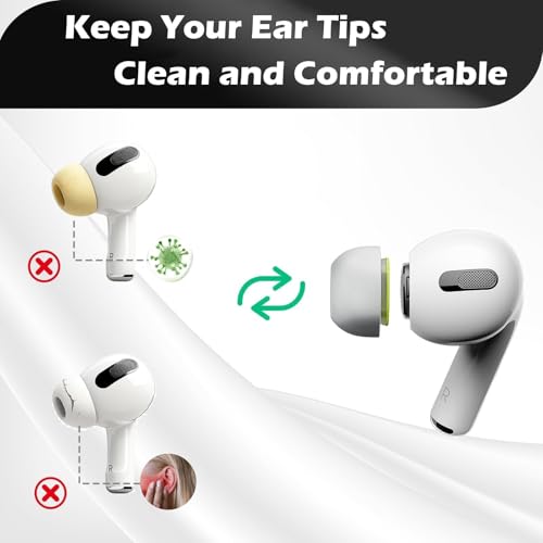 Image of Vsagie 4 Pairs Extra Small Memory Foam Ear Tips for AirPods Pro 1st & 2nd Gen, No Silicone Eartips Pain, Better Noise Cancellation, Replacement Buds with 3 in 1 Cleaner Kit, Fit in Charging Case,Black