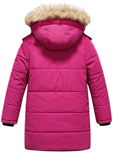 Creatmo Us Girl's Winter Long Puffer Coat Thick Padded Soft Fleece Snowboard Jacket With Hood Rose Red 8 #TOP1