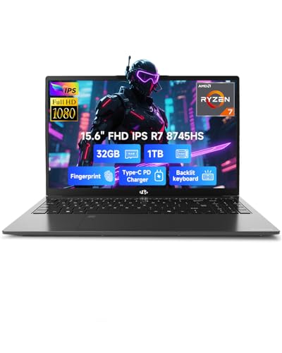 Image of NIMO 15.6 inch IPS FHD-Gaming-Laptop, AMD Ryzen 7 8745HS 32GB DDR5 RAM 1TB SSD (8C /16T, up to 4.9GHz) Radeon 780M Graphics Business Computer with 100W Type-C Backlit Keyboard, Fingerprint USB-C 4.0