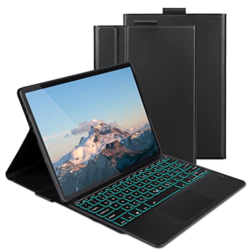 Funda teclado con panel táctil para Surface Pro X 13 pulgadas, teclado QWERTZ extraíble iluminado con panel táctil y funda para tablet Microsoft Surface Pro X 13", color negro Cover