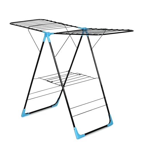 Image of FLIPZON AeroDry Pro Foldable Clothes Drying Stand | Heavy Duty Laundry Drying Rack with Expandable Wings | Rust Resistant | Space Saving Indoor & Outdoor | Black & Blue