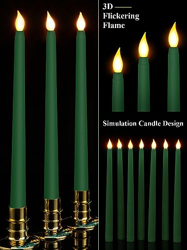 Image of Treela 24 Pcs Flameless Taper Candles Battery Operated ulkB Fake Candles Light LED Candle Sticks Flickering Tapered for Wedding Anniversary Holiday Decoration(Christmas,11 Inch,Green)