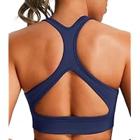JOYSPELS Women's Sports Bra Seamless 4-Way Stretch Yoga Top with Removable Pads for Gym, Workouts, Running Navy Blue M