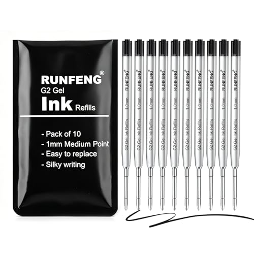 Pack of 10 Replaceable Ballpoint Pen Refills, G2 Gel Ink Refills,1mm Medium Point,Twist Pen Refill,Ball Point Pen Refills,Ink Refills for Pens,Black Ink Refills