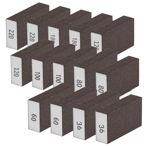 JCTEEY 14 Pcs Taco Lija, Bloque de Lija de Grano 36/60/80/100/120/180/220, Taco Metal Esponja Lijar para Pulir Muebles de Madera para Madera, Metal, Plástico, Yeso, Paredes