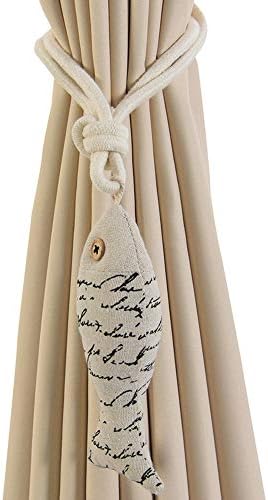YING CHIC YYC 2 Pcs Cute Fish Magnetic Curtain Tieback Cotton Rope Kid's Room Drapey Holder Curtain Bind