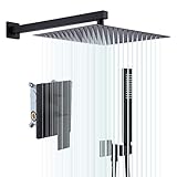 KES Shower System 12 Inch Rain Shower Head with Handheld Spray Shower Faucets Sets Complete Pressure Balance Shower Valve and Trim Kit Matte Black, XB6230S12-BK