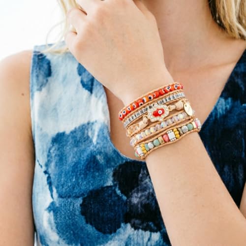Image of YGLINE Boho Handmade Wrap Leather Tube Crystal Stone Bracelet for Women