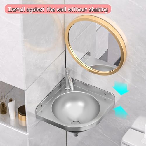 Wall-Mounted Corner Basin Sink, Triangular Stainless Steel Vanity, Space-Saving Floating Wash Basin for Small Bathrooms, Outdoor, Indoor, Garage Use,