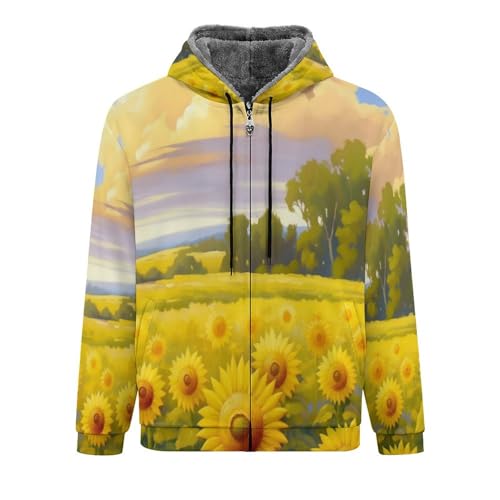 Sweat à capuche polaire pour homme veste zippée chaude et cardigan motif tournesol