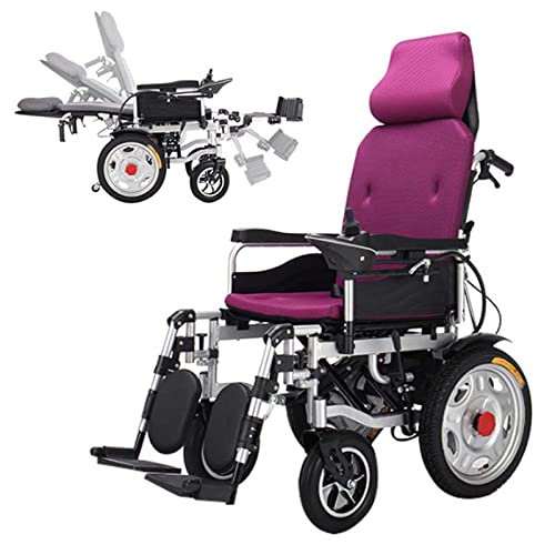 CUIOT Heavy Duty Electric Wheelchair for Adults, Automatic Reclining Powered Wheelchairs with Flip-Back Armrest & Swing-Away Leg Rests, All Terrain Foldable Motorized Wheel Chair with Headrest,Purple