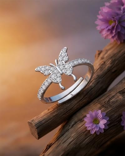 Image of Clara 925 Silver Fia Butterfly Pendant Earrings Chain Bracelet Anklet Ring | Gift for Women & Girls | Platinum Plated | Jewellery Set