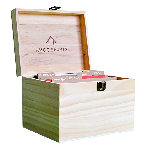 Hyggehaus Greeting Card Organizer Box With Dividers - Photo Organizer, Birthday Cards, Recipes, Keepsake & Scrapbook Storage Box | Solid Pine Wood With Secure Clasp - Keep Your Precious Memories Safe #TOP20