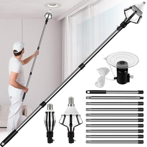 18FT Reach Light Bulb Changer High Ceilings-12FT Ceilings & Recessed Lights Bulb Replacement Tool, Adjustble Extension Assembled with Baskets and Suction Cup