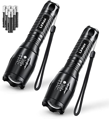 Linkax Pack of 2 Small Torches, LED Torch Battery Powered, 800 Lumens Flashlight Bright Handheld Torch Adjustable Focus Pocket Torch for Camping, Outdoor, Dog Walking, Gift, Batteries Included