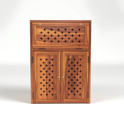 Image of Solid Sheesham Wood Inverter Cabinet | Rosewood Inverter Stand with Ventilated Doors & Foldable Front Panel | Multipurpose Storage Cabinet for Home & Office (Natural Finish)