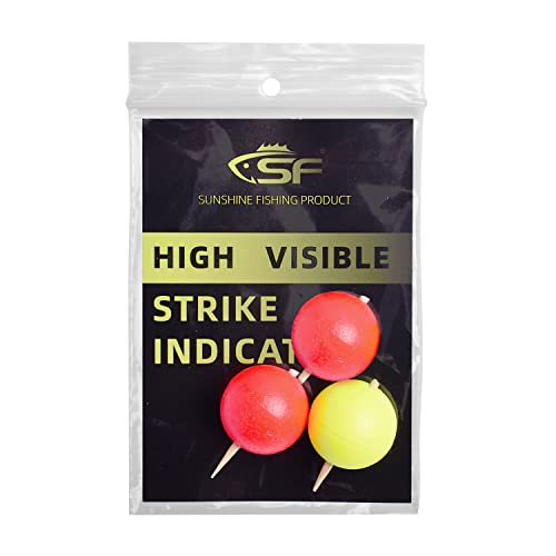 SF Strike Indicators Bobbers Fly Fishing with Wooden Tooth Pick Floating Foam Fishing Tackle Accessories 3pcs, Fluorescent Yellow(1)/Red(2)-Round - Image 2