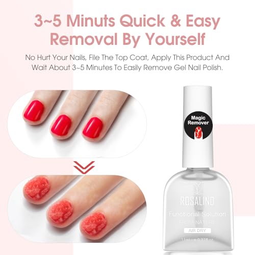 ROSALIND Środek do usuwania lakieru do paznokci UV, 2 szt. 11 ml Magic Remover środek do usuwania paznokci żelowych, który łatwo i szybko usuwa infiltracyjny olejek żelowy