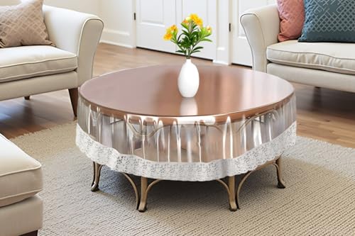 Image of The Furnishing Tree Round Shaped Center Transparent Table Cover WxL 36x36 inches 0.25 mm Thickness with White Lace
