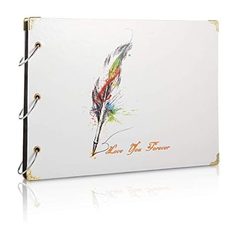 ThxMadam White Scrapbook Album Photo Book 10.6 x 7.48 Inch Wedding Guest Book Travel Memories Book with 60 Pages for 6x4 5x7 Photos Gift for Christmas Valentines Anniversary Birthday for Family Mum Cover