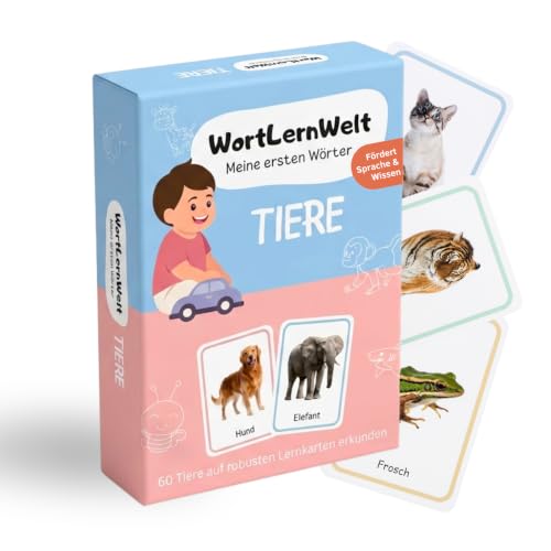WortLernWelt Lernkarten Kinder Tiere – Besonders dick & robust – Naturgetreue Bildkarten zur Sprachförderung – Kleinkinder & Baby ab 18 Monate – Montessori Lernspielzeug 1 2 3 Jahre