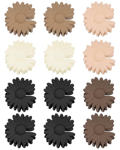 Butterfly Hair Clips: Flower Small Claw Clips for Women - 12pcs Matte Cute Hair Clips for Girls (Flower - White/Brown/Black)