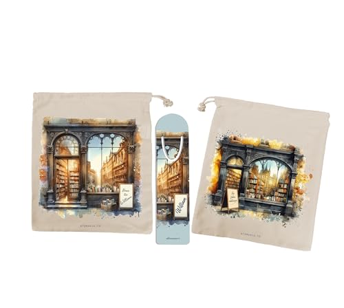 Atomania - Ensemble sac à livre et marque-pages personnalisés, motif élégant, toile robuste, personnalisation prénom, idéal pour les passionnés de lecture, cadeau unique et pratique pour amateurs de livres