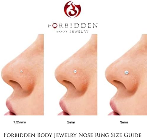 Forbidden Body Jewelry 14k Gold Nose Ring, 20g, Solid 6mm Stud, 2mm CZ Simulated Diamond, Non-Irritating Skin Safe Real Gold, Women and Men