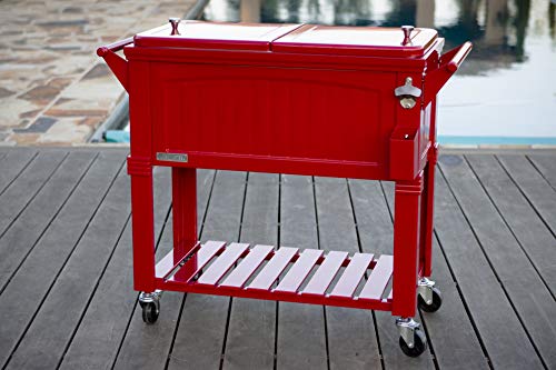 Permasteel PS-203F1-RED-AM 80 Quart Portable Rolling Patio Cooler, Red