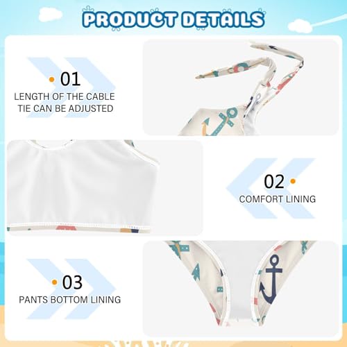 KLL Ocean Simple Anchors Girls 2 Piece Bikini Sets Quick-Dry Swimsuit Swimming Suits Adjustable Shoulder Strap4