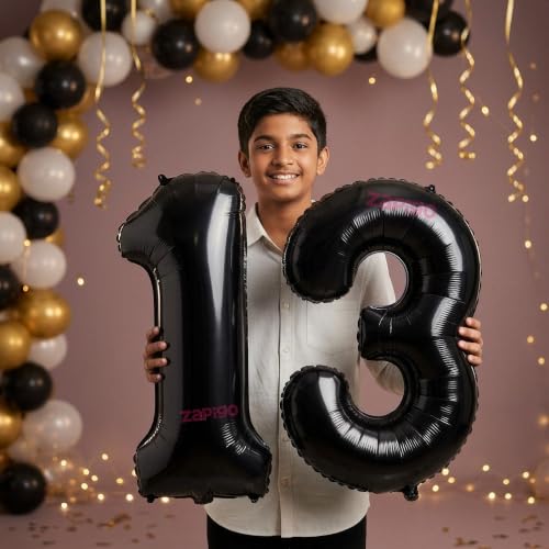 Image of Balloonistics Black 40-Inch Foil Number 13 Balloon - Helium or Air Fill for 13th Birthday, Anniversary Party Decoration, Photo Booth Backdrop, Cake Table Decor