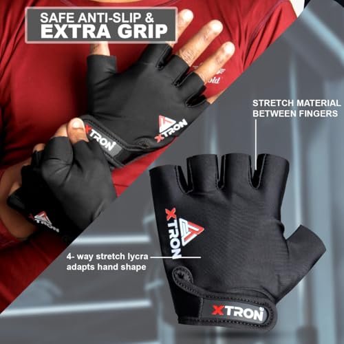 Image of XTRON Gym Gloves Weight Lifting Fitness Gloves Men & Women for Workout, Training, Exercise, Cycling Gloves, Bike Sports Gloves (Nexa DX 071) Black (Black, XL)