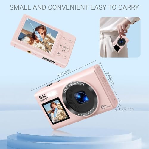 Image of Dual Screen 5K Digital Camera for Vlogging with Fill Light - 80MP, 16X Zoom, WiFi, YouTube /Blogging, Includes 32GB Card & 2 Batteries (CAM21)