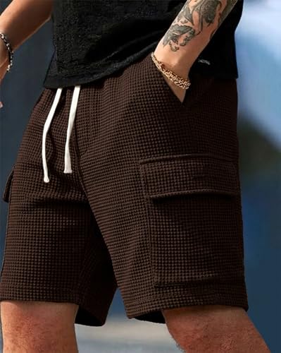 Image of AUSK Men Premium Summer Cargo Shorts Breathable Waffle Knit Fabric Multi Utility Pockets Relaxed Fit Shorts for Mens