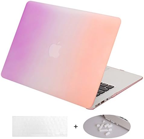 DWON MacBook Air 13 Inch Case with Keyboard Cover and Dust Plug for Apple MacBook Air 13 Inch Sleeve Model A1369 and A1466 - Rainbow