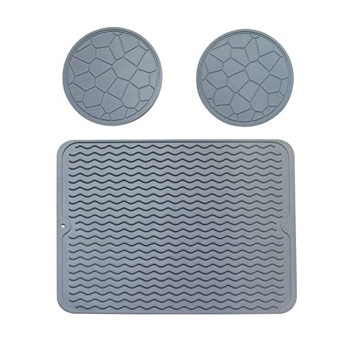 Kcgani Silikon-Abtropfmatte, Getränkespender, rutschfest, Abtropfschale, hitzebeständige Matte, Küchenzubehör, Arbeitsplattenschutz für Spüle, Kühlschrank, Schublade, 3 Stück Cover