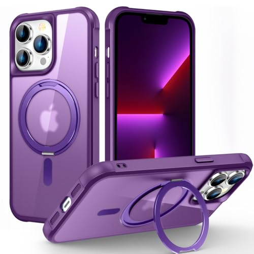 Image of Compatible with iPhone 13 Pro Case with Stand 6.1 inch,Purple | Matte Translucent Phone Case for iPhone 13 Pro,360 Magnetic Ring Stand,Compatible Mag-Safe,Military Grade Protection