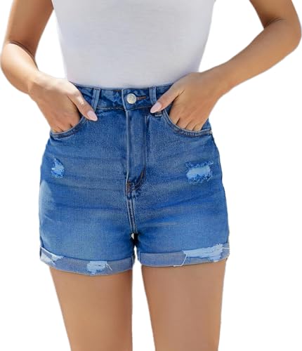Image of PENTOO Women's Relaxed Fit Mid Rise Regular Length Denim Shorts