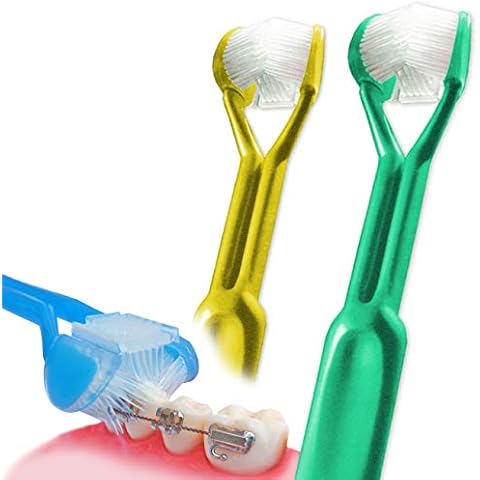 DenTrust 2-PK 3-Sided Braces Brush Toothbrush | Cleans Around Orthodontic Brackets | Extra Gentle Soft Heads | Tongue Scraper for Fresh Breath | Made in USA Cover